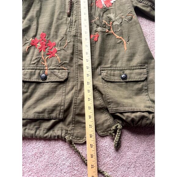 Anthropologie Hei Hei Utility Jacket XS Olive Green Floral Embroidered Boho Fall - Picture 10 of 13